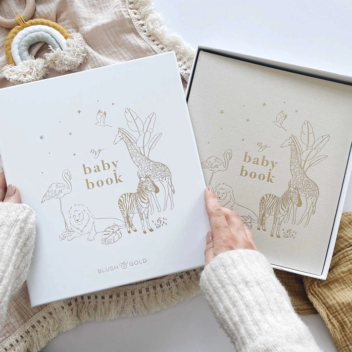 Blush And Gold - My Baby Book (Safari) Luxury Keepsake Memory Book + Box