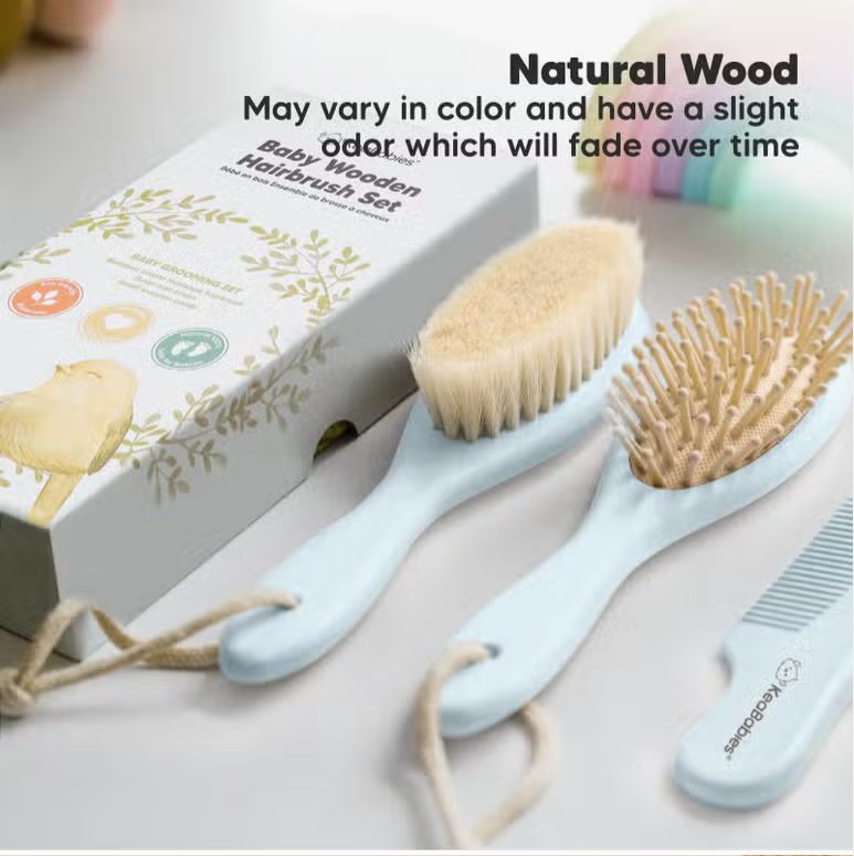 KeaBabies Wooden Hair Brush and Comb Set (Frost)