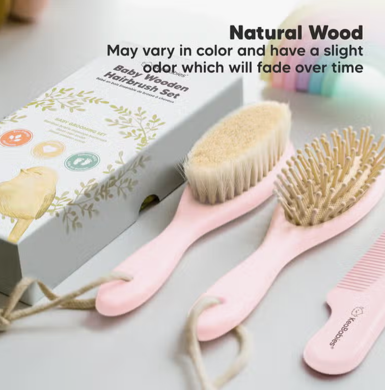 KeaBabies Wooden Hair Brush and Comb Set (Blush)