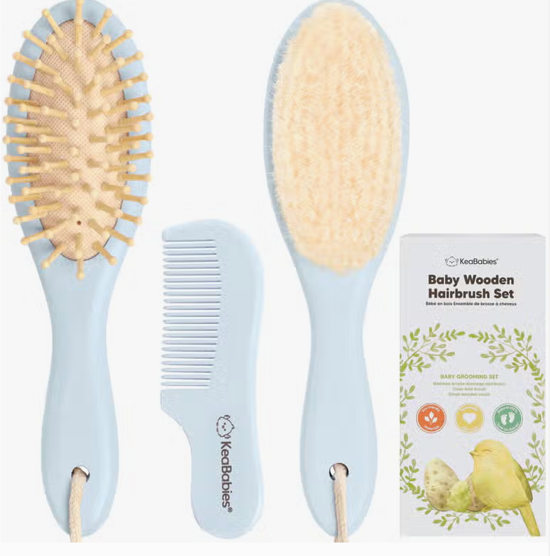 KeaBabies Wooden Hair Brush and Comb Set (Frost)