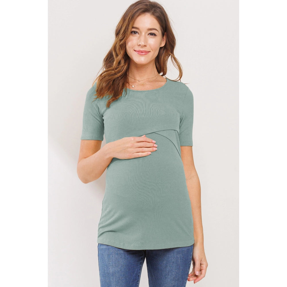 Rib-Knit Double Layer Maternity Nursing Top