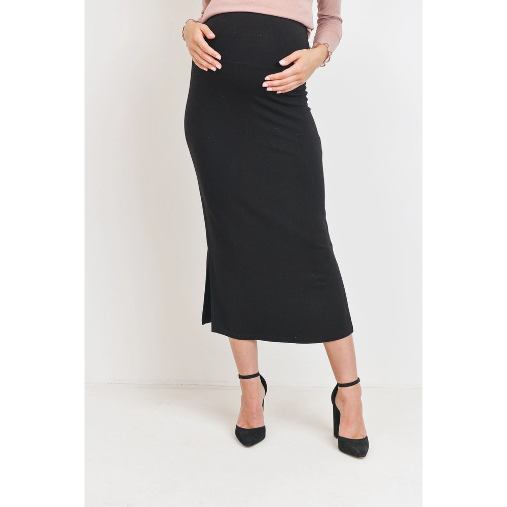 Solid Maternity Knit Pencil Skirt with Side Slit