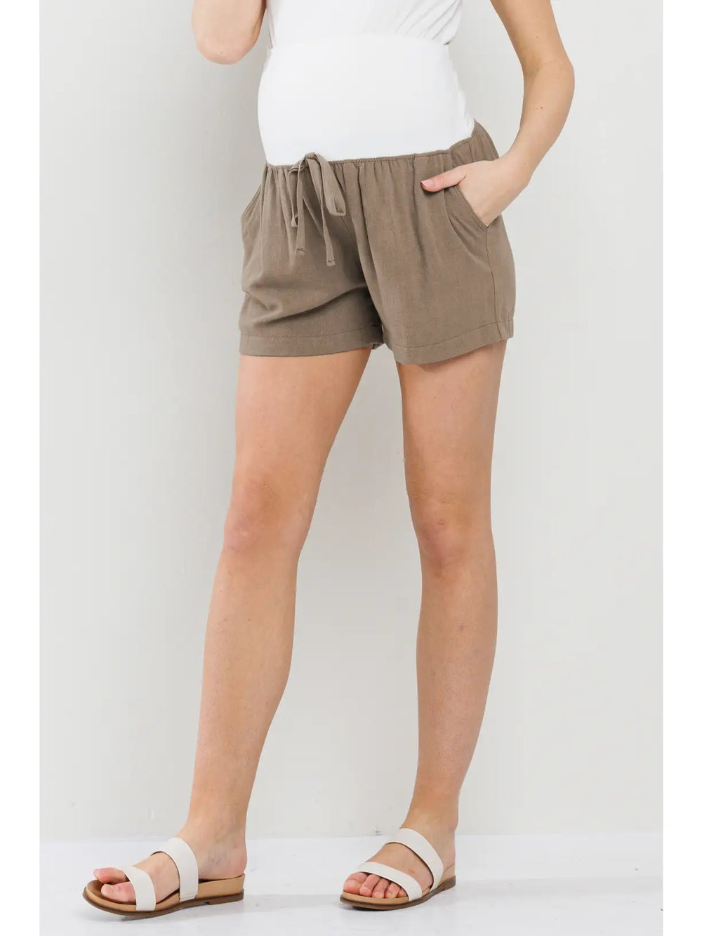 Solid Maternity Shorts with Pockets and Drawstring