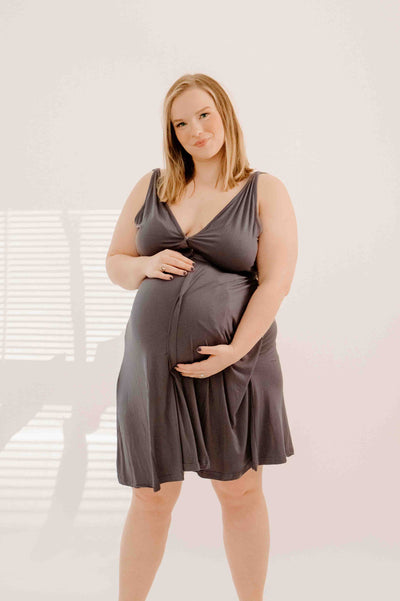 Juliet Labor & Postpartum Gown in Charcoal Grey