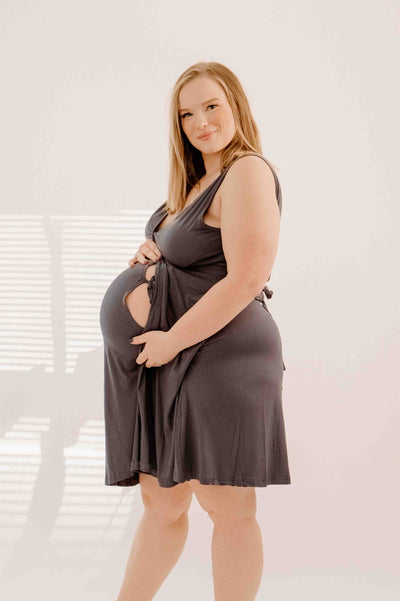 Juliet Labor & Postpartum Gown in Charcoal Grey