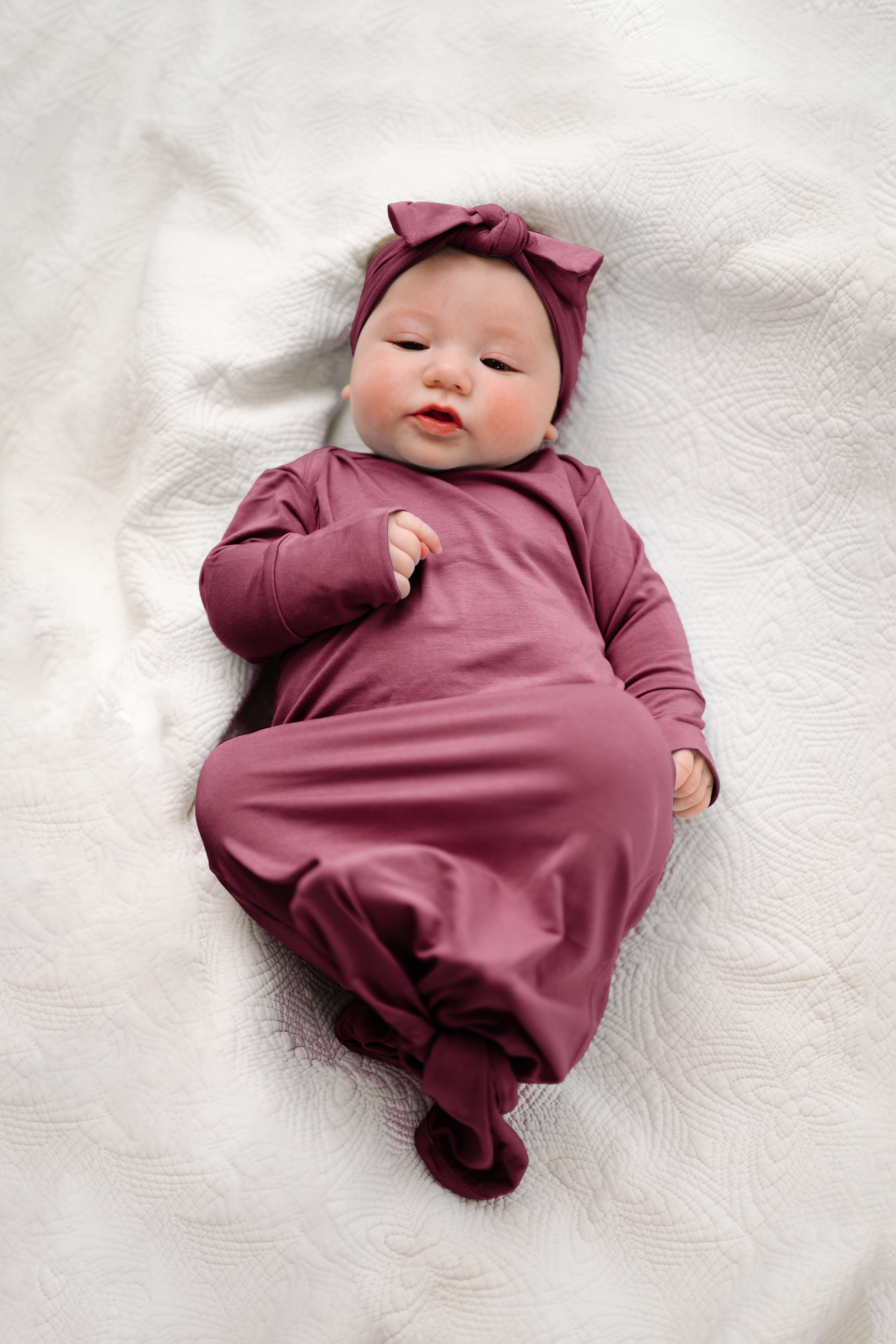 Baby Knot Gown and Bow Set: Dusty rose