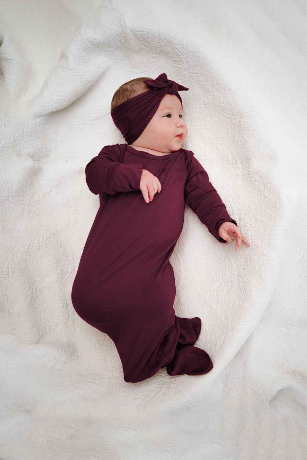 Baby Knot Gown and Bow Set: Plum