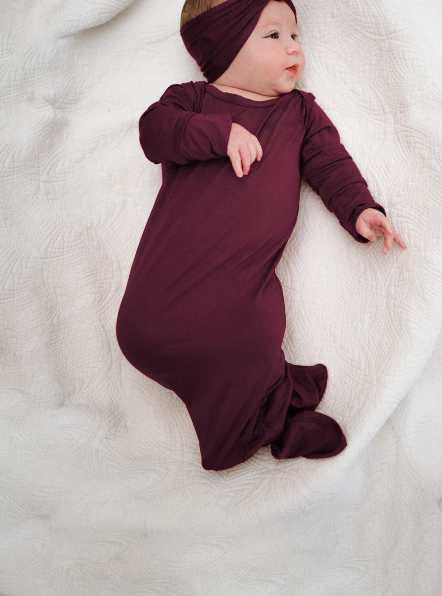 Baby Knot Gown and Hat Set: Plum
