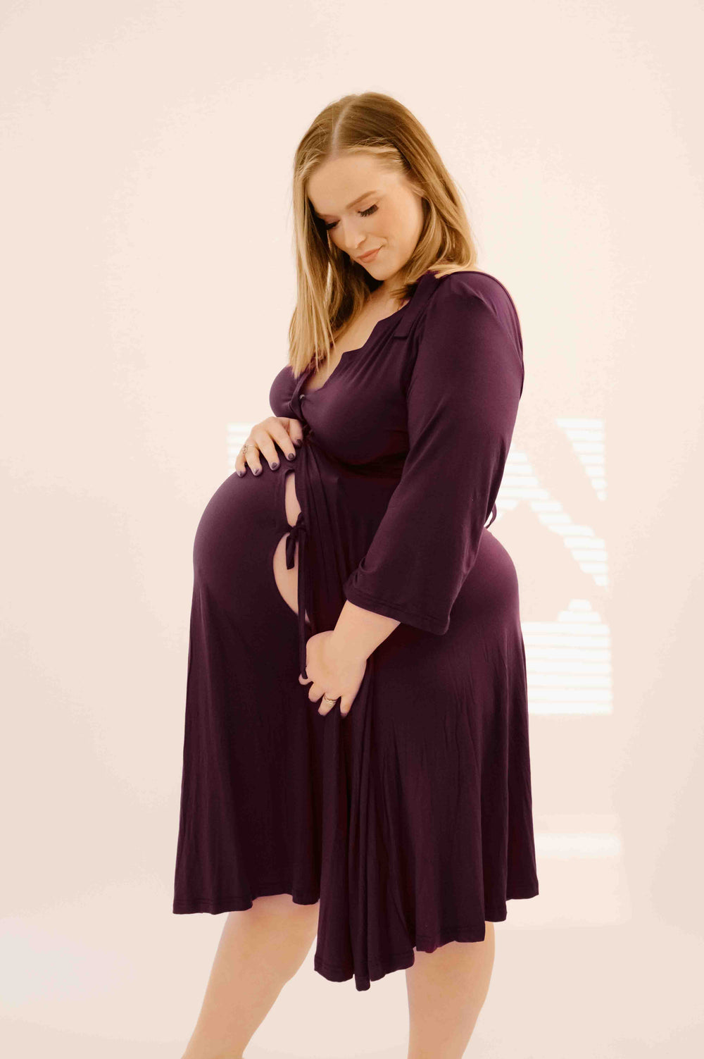 Lila Labor & Postpartum Gown in Plum with 2 Pockets