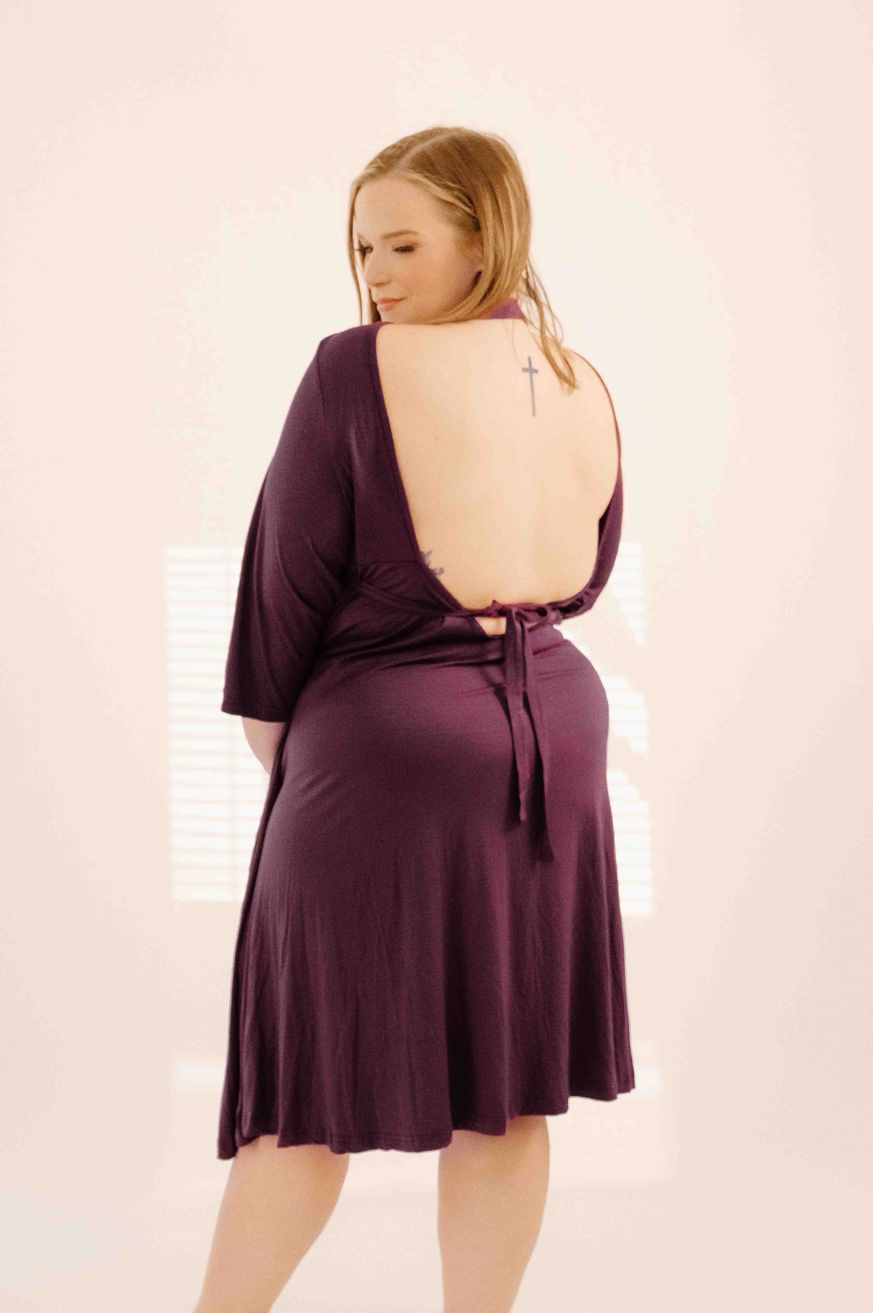 Lila Labor & Postpartum Gown in Plum with 2 Pockets