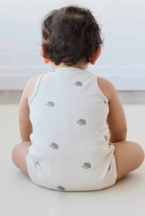 Pima Cotton Noah Playsuit - Henry Hedgehog Birch