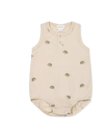 Pima Cotton Noah Playsuit - Henry Hedgehog Birch