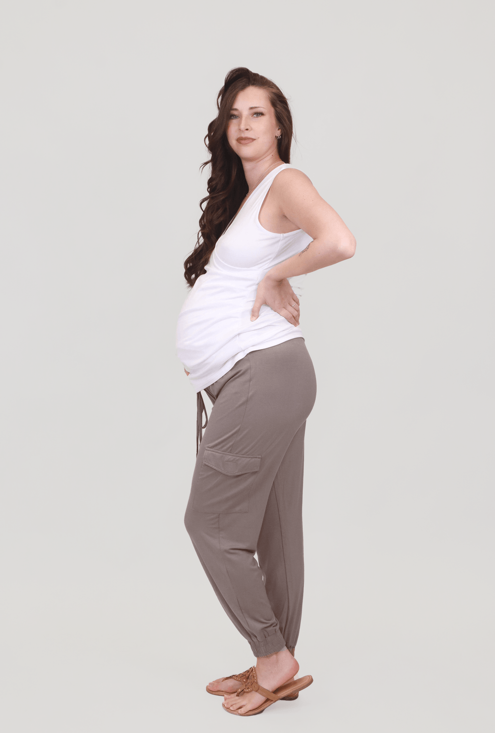 Addison Maternity Cargo Maternity Pants in Taupe