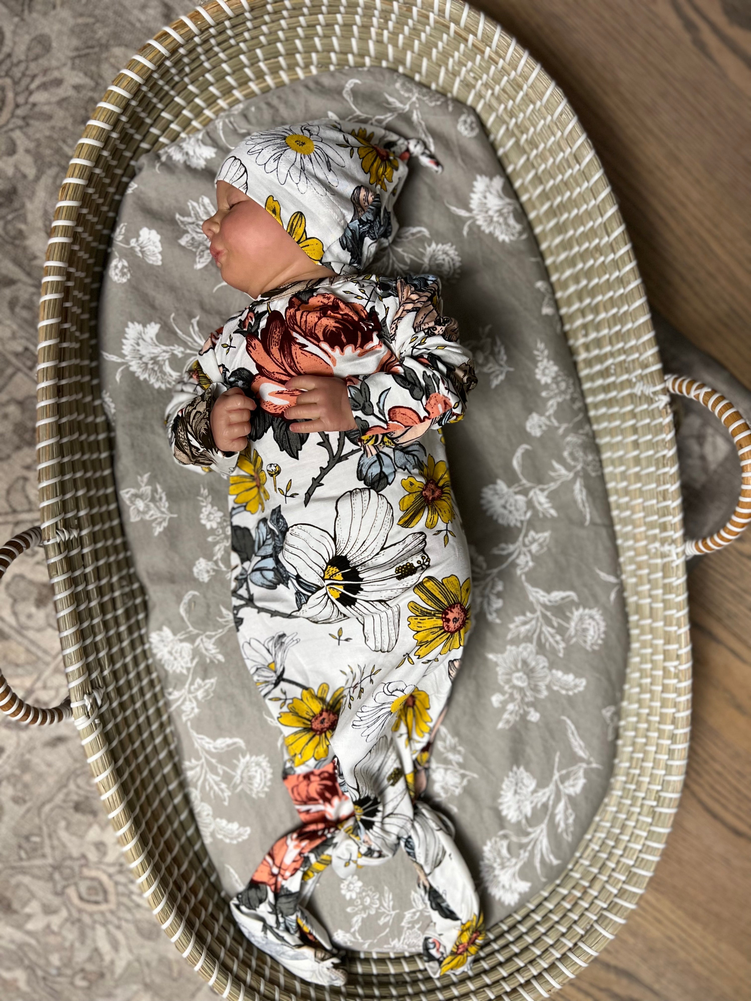 Baby Knot Gown and Hat Set: Vintage Floral