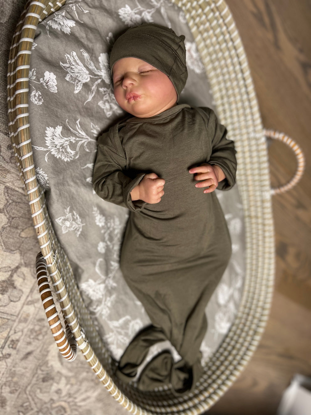 Baby Knot Gown and Hat Set: Sage