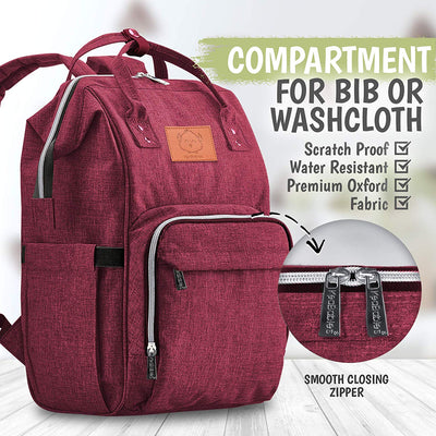 KeaBabies Original Diaper Bag Backpack (Wine Red)
