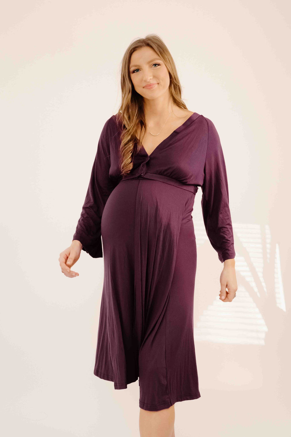 Amelia Labor & Postpartum Gown in Plum