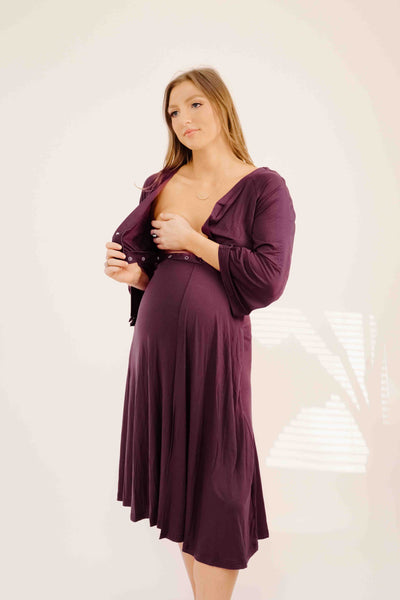 Amelia Labor & Postpartum Gown in Plum