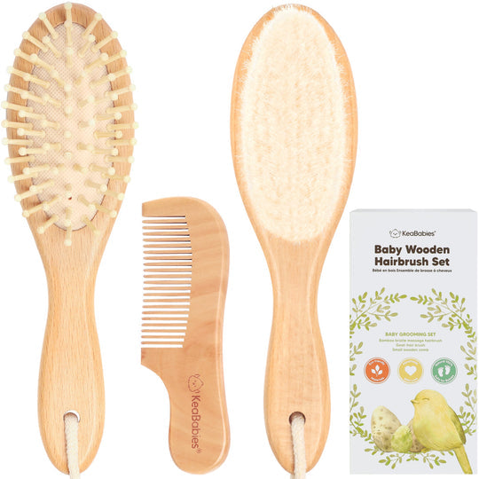 KeaBabies Wooden Hair Brush and Comb Set (Walnut)
