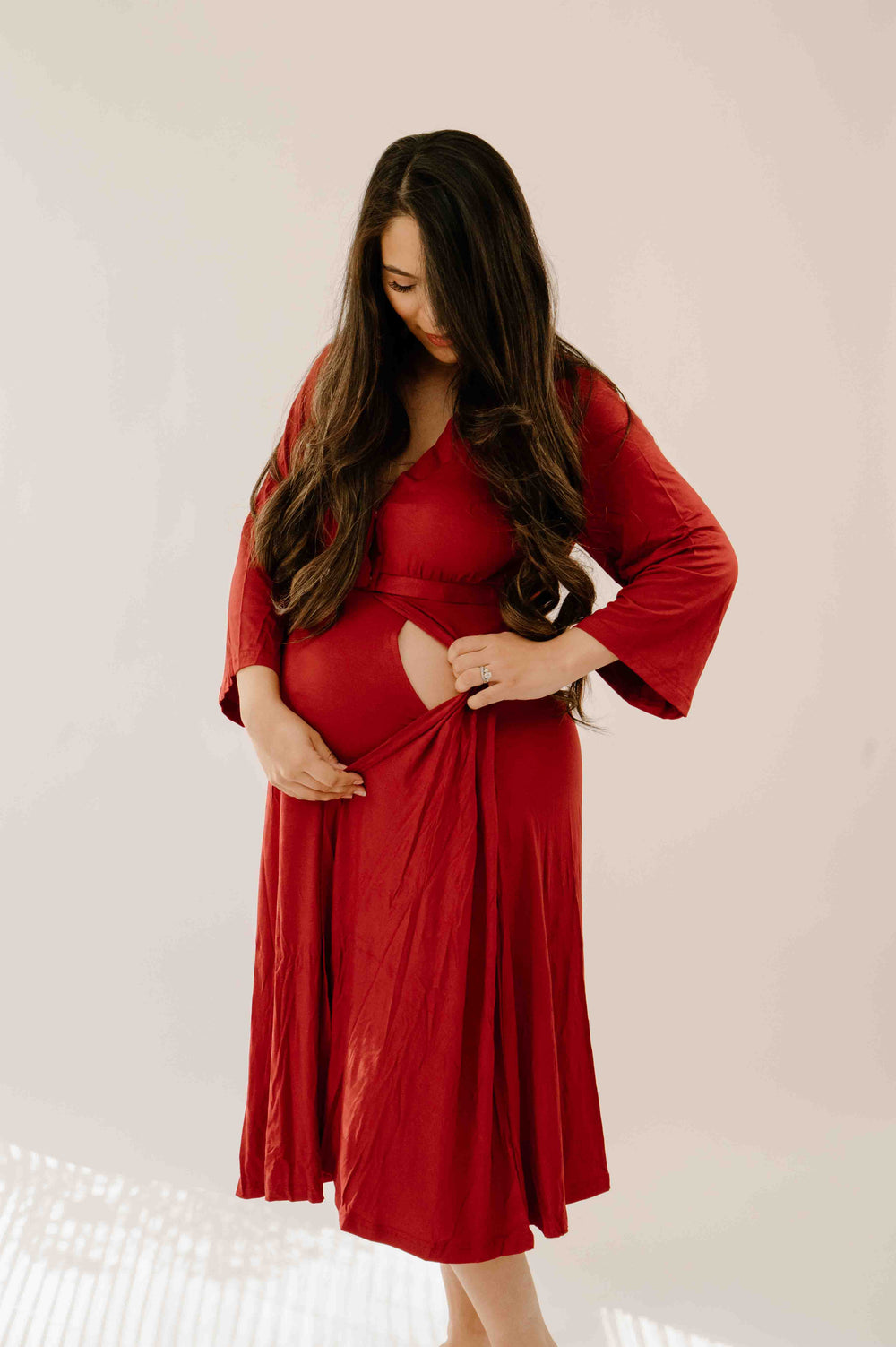 Lila Labor & Postpartum Gown in Crimson